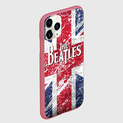 Чехол iPhone 11 Pro матовый The Beatles - лого на фоне флага Великобритании, цвет: 3D-малиновый — фото 2