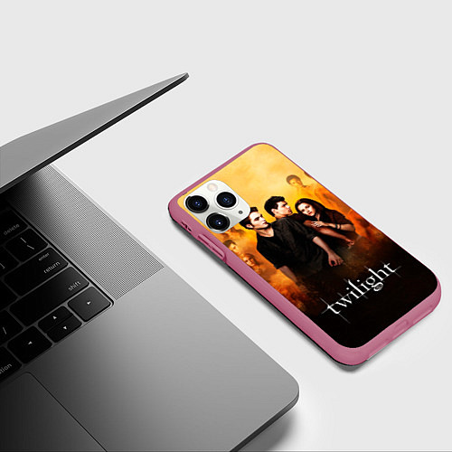 Чехол iPhone 11 Pro матовый Сумерки сага бежевый и черный фон / 3D-Малиновый – фото 3