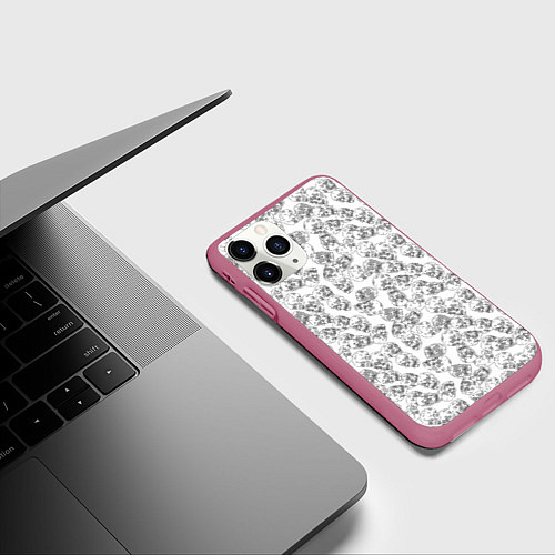 Чехол iPhone 11 Pro матовый Череп штрихованный / 3D-Малиновый – фото 3