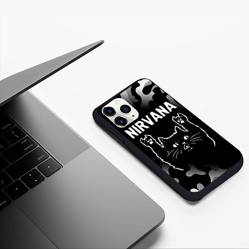 Чехол iPhone 11 Pro матовый Группа Nirvana и рок кот / 3D-Черный – фото 3
