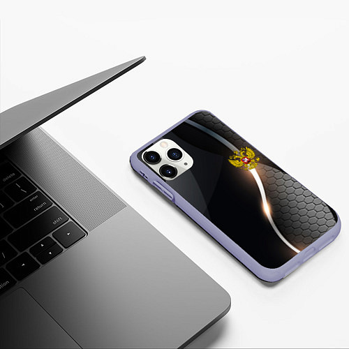 Чехол iPhone 11 Pro матовый Герб РФ киберпанк / 3D-Светло-сиреневый – фото 3