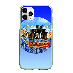 Чехол iPhone 11 Pro матовый Рисунок пиратского корабля, цвет: 3D-салатовый