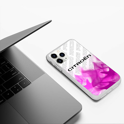 Чехол iPhone 11 Pro матовый Citroen pro racing: символ сверху / 3D-Белый – фото 3