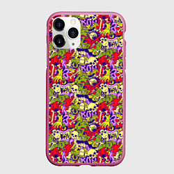 Чехол iPhone 11 Pro матовый Череп и зомби, цвет: 3D-малиновый