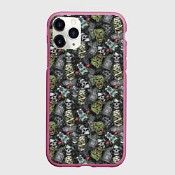 Чехол iPhone 11 Pro матовый Череп, зомби и вампир, цвет: 3D-малиновый