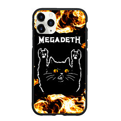 Чехол iPhone 11 Pro матовый Megadeth рок кот и огонь, цвет: 3D-черный