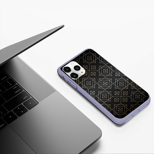 Чехол iPhone 11 Pro матовый Black gold- Ромбы / 3D-Светло-сиреневый – фото 3