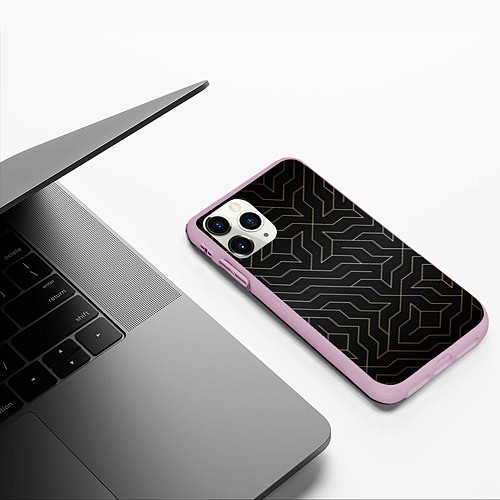 Чехол iPhone 11 Pro матовый Black gold - Узоры / 3D-Розовый – фото 3
