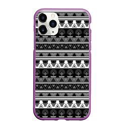 Чехол iPhone 11 Pro матовый Черно-белый скандинавский орнамент, цвет: 3D-фиолетовый