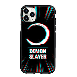 Чехол iPhone 11 Pro матовый Символ Demon Slayer в стиле glitch на темном фоне