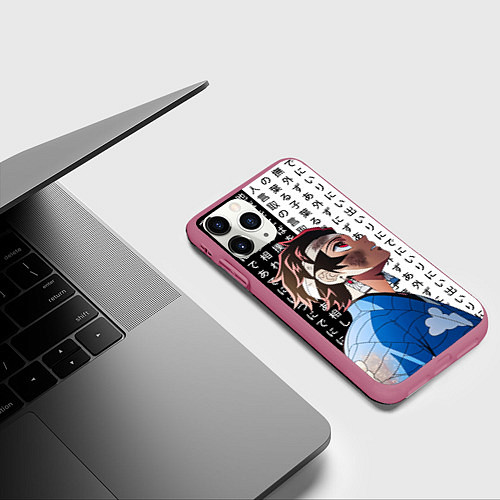 Чехол iPhone 11 Pro матовый Танджиро Комадо - Клинок / 3D-Малиновый – фото 3