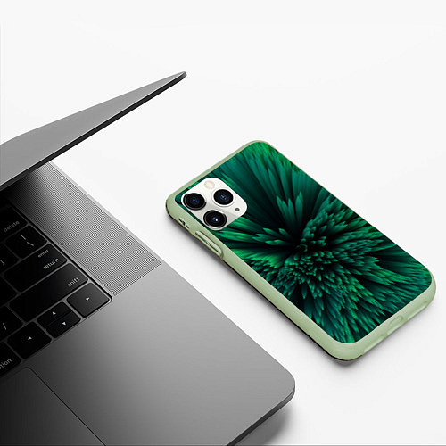 Чехол iPhone 11 Pro матовый Объёмные острые зелёные фигуры / 3D-Салатовый – фото 3