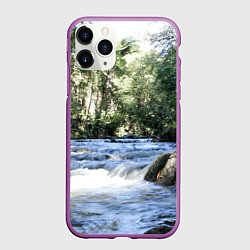 Чехол iPhone 11 Pro матовый Течёт река в лесу, цвет: 3D-фиолетовый