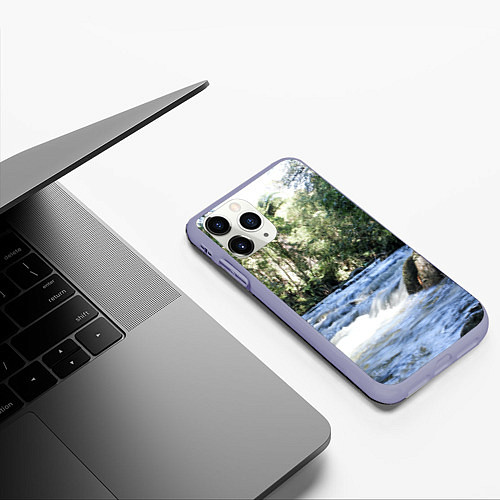 Чехол iPhone 11 Pro матовый Течёт река в лесу / 3D-Светло-сиреневый – фото 3