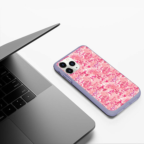 Чехол iPhone 11 Pro матовый Любовь и сердце / 3D-Светло-сиреневый – фото 3