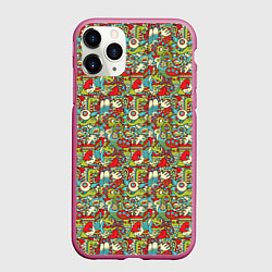 Чехол iPhone 11 Pro матовый Монстрики, животные и пришельцы, цвет: 3D-малиновый