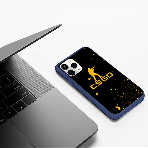 Чехол iPhone 11 Pro матовый Counter-strike жёлтые брызги / 3D-Тёмно-синий – фото 3