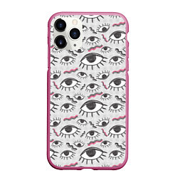 Чехол iPhone 11 Pro матовый Глаз с ресницами поп арт, цвет: 3D-малиновый