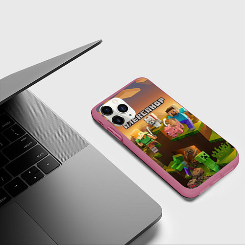 Чехол iPhone 11 Pro матовый Александр Minecraft / 3D-Малиновый – фото 3