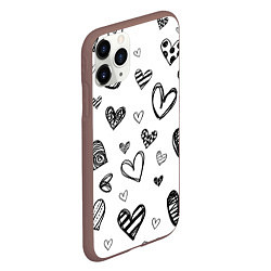 Чехол iPhone 11 Pro матовый Сердца нарисованные карандашом, цвет: 3D-коричневый — фото 2