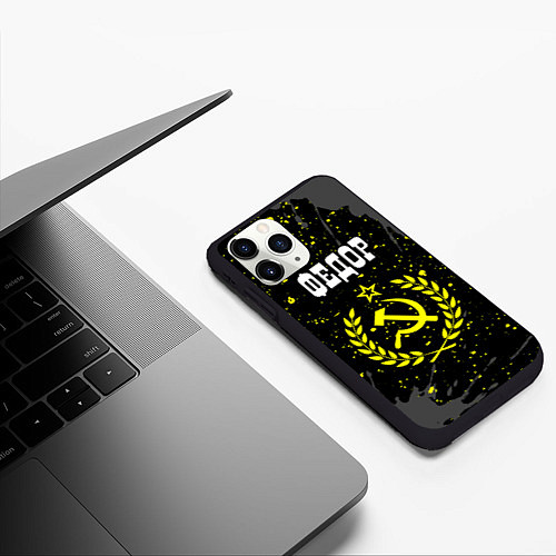 Чехол iPhone 11 Pro матовый Федор и желтый символ СССР со звездой / 3D-Черный – фото 3