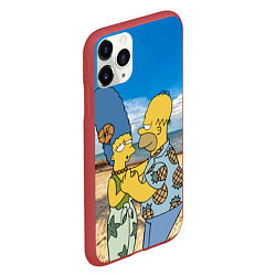 Чехол iPhone 11 Pro матовый Гомер Симпсон танцует с Мардж на пляже, цвет: 3D-красный — фото 2