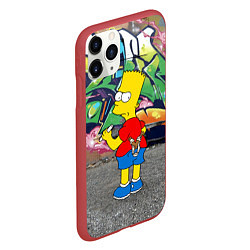 Чехол iPhone 11 Pro матовый Хулиган Барт Симпсон на фоне стены с граффити, цвет: 3D-красный — фото 2