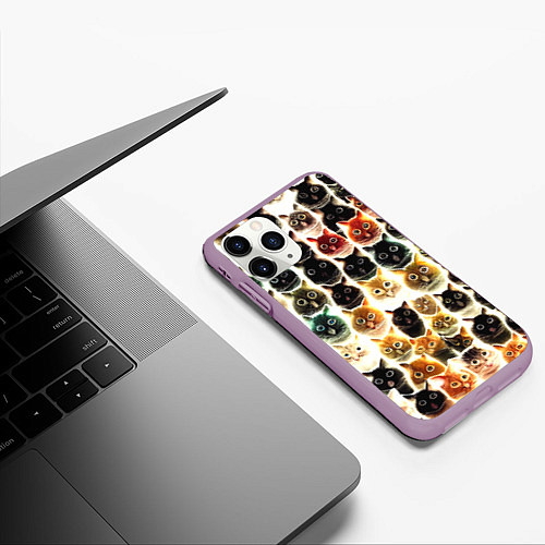 Чехол iPhone 11 Pro матовый Паттерн-котики / 3D-Сиреневый – фото 3