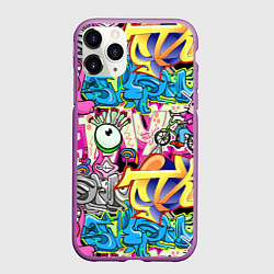 Чехол iPhone 11 Pro матовый Велосипедист и глаз граффити, цвет: 3D-фиолетовый