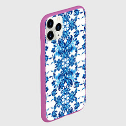 Чехол iPhone 11 Pro матовый Гжель полосы, цвет: 3D-фиолетовый — фото 2