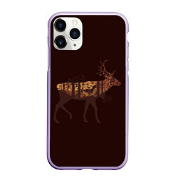 Чехол iPhone 11 Pro матовый Осенний лес в силуэте оленя, цвет: 3D-светло-сиреневый