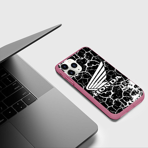 Чехол iPhone 11 Pro матовый Honda logo арт / 3D-Малиновый – фото 3