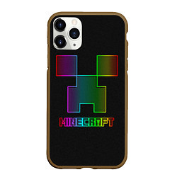 Чехол iPhone 11 Pro матовый Minecraft logo neon, цвет: 3D-коричневый