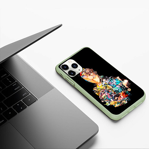 Чехол iPhone 11 Pro матовый Все арки - One Punch Man / 3D-Салатовый – фото 3