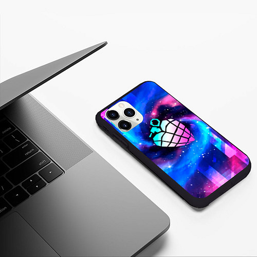 Чехол iPhone 11 Pro матовый Green Day неоновый космос / 3D-Черный – фото 3
