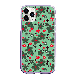 Чехол iPhone 11 Pro матовый Красно-зеленый цветочный узор ретро, цвет: 3D-светло-сиреневый