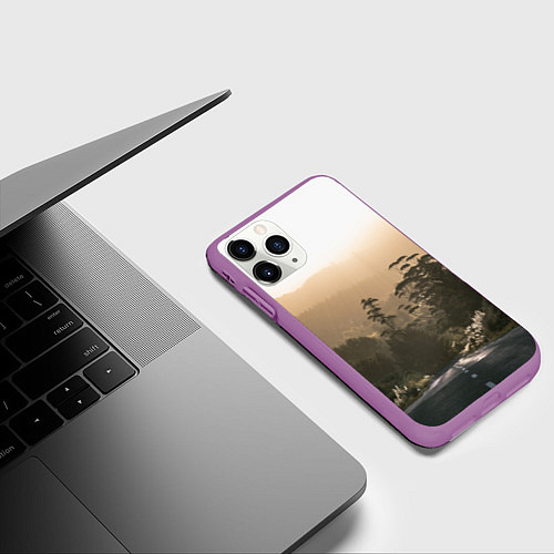 Чехол iPhone 11 Pro матовый Дорога в закaт / 3D-Фиолетовый – фото 3