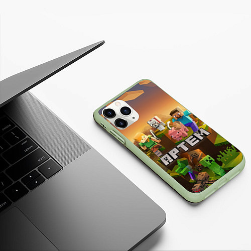 Чехол iPhone 11 Pro матовый Артем Minecraft / 3D-Салатовый – фото 3