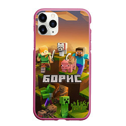 Чехол iPhone 11 Pro матовый Борис Minecaft, цвет: 3D-малиновый