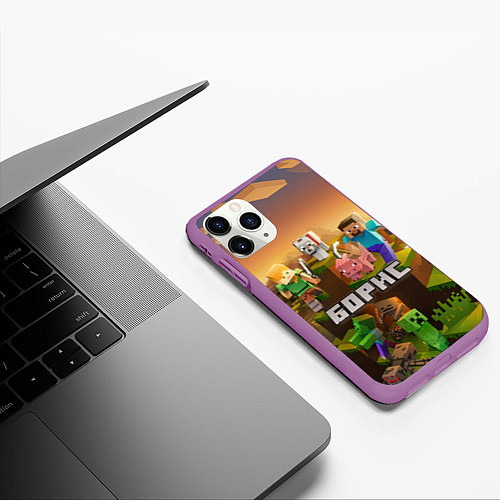 Чехол iPhone 11 Pro матовый Борис Minecaft / 3D-Фиолетовый – фото 3