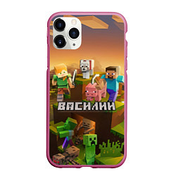 Чехол iPhone 11 Pro матовый Василий Minecraft, цвет: 3D-малиновый