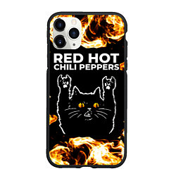 Чехол iPhone 11 Pro матовый Red Hot Chili Peppers рок кот и огонь, цвет: 3D-черный