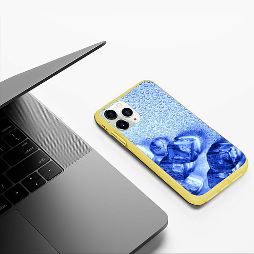 Чехол iPhone 11 Pro матовый Кубики льда и капли воды / 3D-Желтый – фото 3