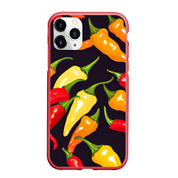 Чехол iPhone 11 Pro матовый Много перчиков, цвет: 3D-красный