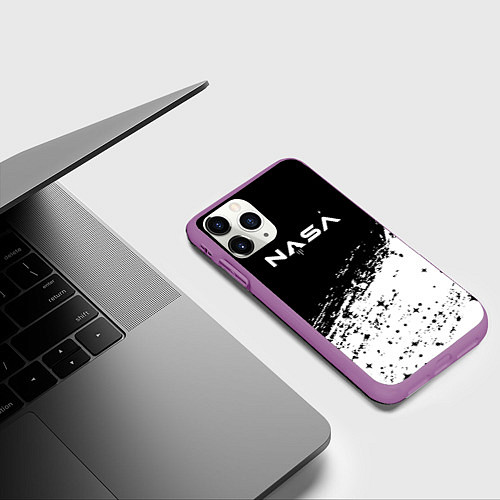 Чехол iPhone 11 Pro матовый Наса белая краска / 3D-Фиолетовый – фото 3