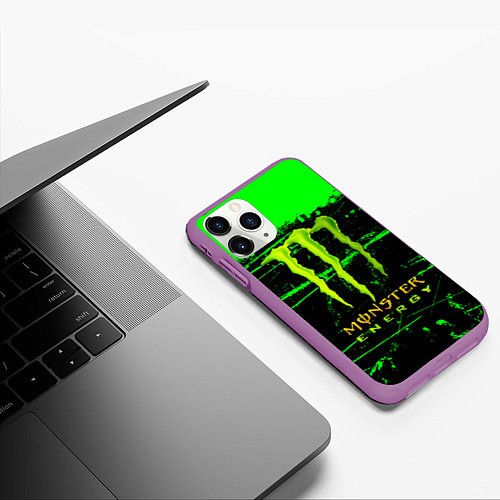 Чехол iPhone 11 Pro матовый Monster energy green neon / 3D-Фиолетовый – фото 3