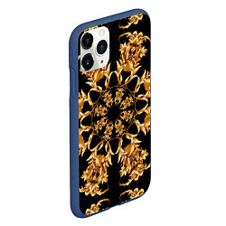 Чехол iPhone 11 Pro матовый Золотая гжель солнечный цветок, цвет: 3D-тёмно-синий — фото 2