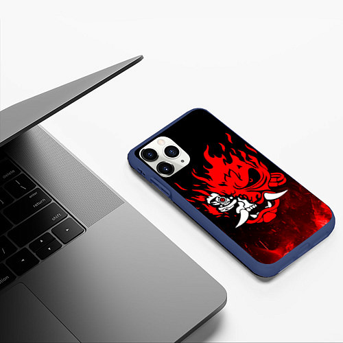 Чехол iPhone 11 Pro матовый Cyberpunk 2077 - Логотип в огне / 3D-Тёмно-синий – фото 3