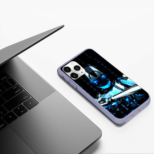 Чехол iPhone 11 Pro матовый Киборг с бинарным кодом / 3D-Светло-сиреневый – фото 3