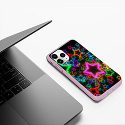 Чехол iPhone 11 Pro матовый Большие неоновые звезды, цвет: 3D-розовый — фото 2
